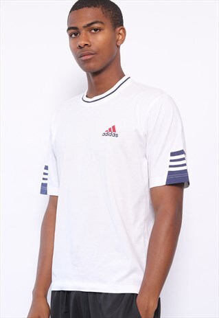 VINTAGE ADIDAS LOGO THREE STRIPE T-SHIRT WHITE