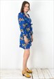 VINTAGE WOMEN M BRIGHT DRESS LONG PUFF SLEEVE SUMMER SWEDISH