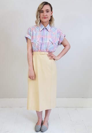 VINTAGE 90'S PALE YELLOW PENCIL SKIRT W/ MATCHING BELT