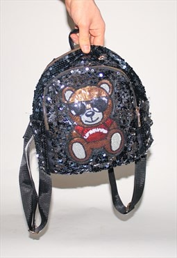 Vintage Y2K shiny teddybear backpack in black