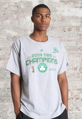 VINTAGE ADIDAS BOSTON CELTICS CHAMPIONS LOGO T-SHIRT GREY