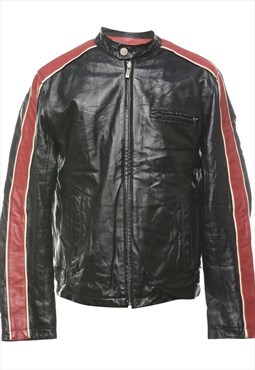 Vintage Wilson Black & Maroon Contrast Zip-Front Leather Jac