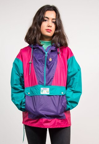 VINTAGE 90'S BRIGHT COLOURBLOCK CAGOULE JACKET