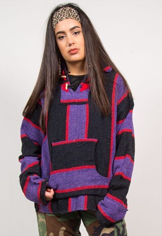 VINTAGE 90'S FESTIVAL MULTICOLOUR STRIPED BAJA HOODIE