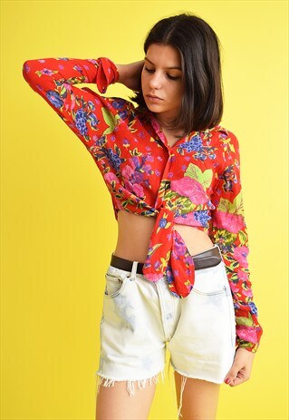 90'S HIPPIE BOHO FESTIVAL FLORAL PRINT TIE UP BLOUSE TOP