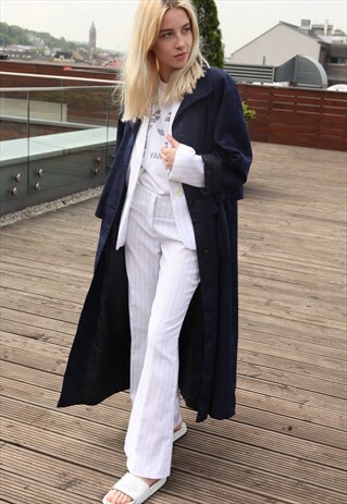 VINTAGE 90'S NAVY BLUE OVERSIZE TRENCH OVERCOAT