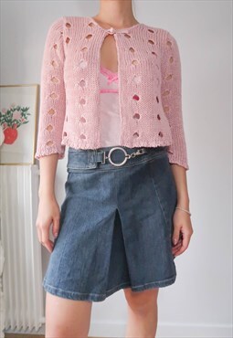 Vintage Y2K pink crochet sheer cardigan