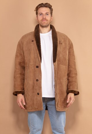 VINTAGE 70'S MEN SHEARLING COAT IN BROWN