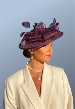 Vintage Loop Disc Wedding Occasion Hat, Purple