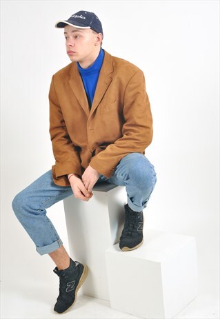 VINTAGE FAUX SUEDE LEATHER BLAZER JACKET IN BROWN