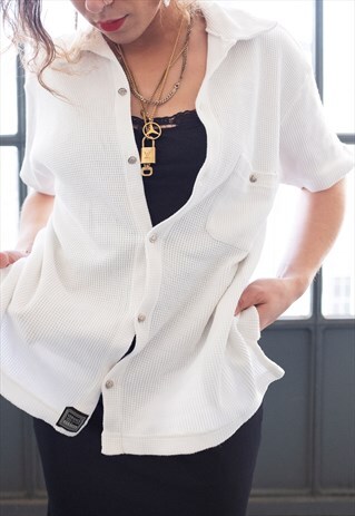 VINTAGE VERSACE COTTON TAILORED FIT SHORT SLEEVE SHIRT WHITE