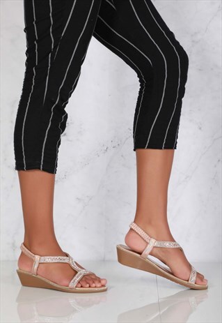 SLINGBACK DIA DETAIL LOW WEDGE IN ROSE GOLD