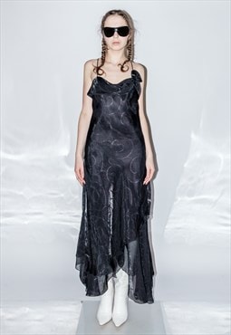 Y2K Vintage sexy rose petal evening gown in mysterious black
