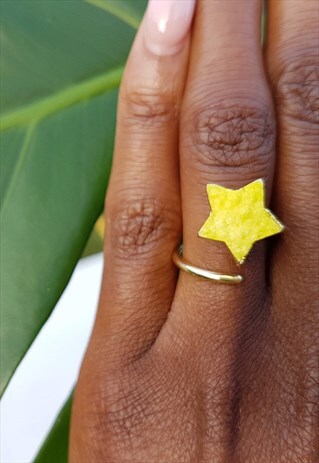 DRUZY GEMSTONE YELLOW STAR GOLD RING