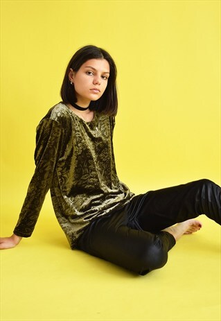 90'S RETRO FLORAL GRUNGE SHIMMER CRUSHED VELVET TOP