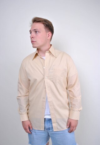 80S BEIGE MILITARY LONG SLEEVE SHIRT, SIZE M