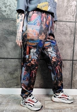 Baroque print joggers handmade religion overalls in multi 