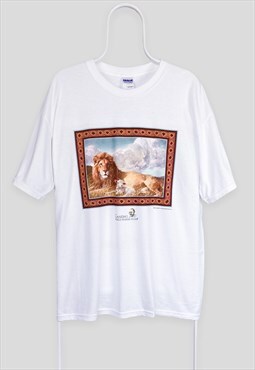Vintage Lion Gandhi World Hunger Fund White T-Shirt Graphic