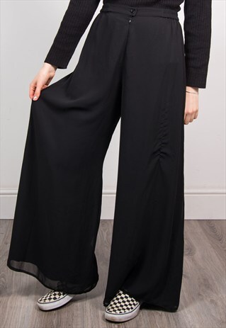 VINTAGE 90'S BLACK SUPER WIDE LEG HIGH WAIST TROUSERS