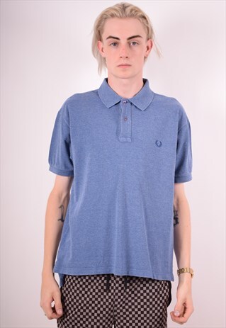 FRED PERRY MENS VINTAGE POLO SHIRT LARGE BLUE 90S
