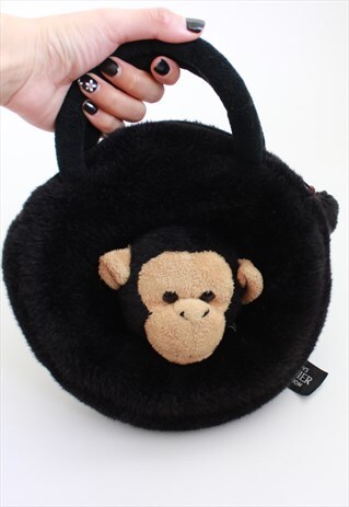 BLACK FLUFFY ROUND MINI HAND BAG