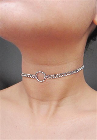 TWO WAY CIRCLE PENDANT CHOKER CHAIN - SILVER