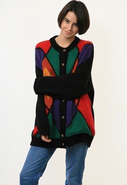 Fluffy Pattern Cozy Multicolor Wool Buttons Up Pullover 3612