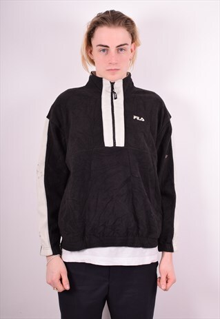 FILA MENS VINTAGE FLEECE JUMPER XL BLACK 90S
