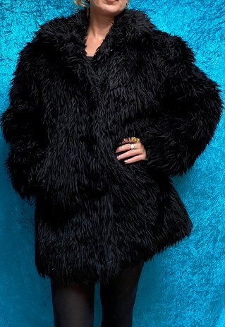 VINTAGE BLACK SHAGGY FAUX FUR