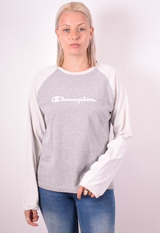 CHAMPION WOMENS VINTAGE TOP LONG SLEEVE XL GREY 90S