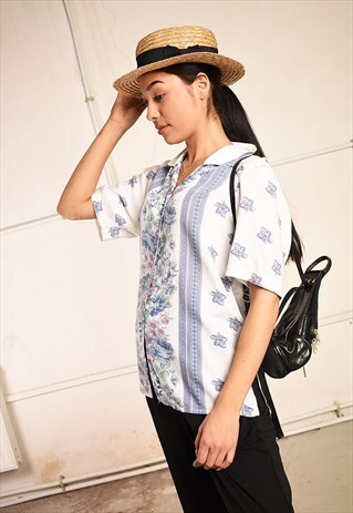 90'S RETRO FLORAL PRINT PARIS CHIC FESTIVAL BLOUSE TOP