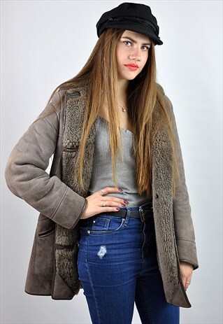 VINTAGE GREY SHEEPSKIN SHEARLING COAT