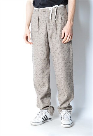 VINTAGE 90S BEIGE SPECKLED WOOL BLEND PANTS