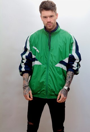 1990'S VINTAGE UMBRO SHELL WINDBREAKER JACKET IN GREEN
