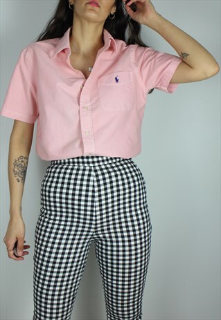 VINTAGE POLO RALPH LAUREN SHIRT WITH LOGO - PINK WITH NAVY