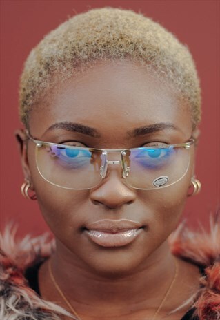 SILENT BLUE RIMLESS VINTAGE SUNGLASSES RETRO 80S 90S