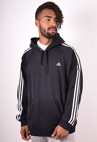 ADIDAS MENS VINTAGE HOODIE JUMPER XL BLACK 90S