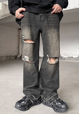 Black Washed Distressed Denim jeans pants trousers Y2k