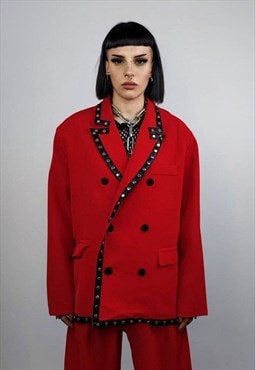 Studded gothic suit faux leather finish tuxedo catwalk red