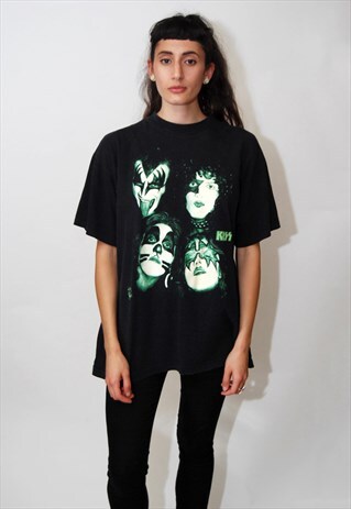 VINTAGE KISS T-SHIRT (XL) GLOW IN THE DARK TOUR BAND ROCK 90