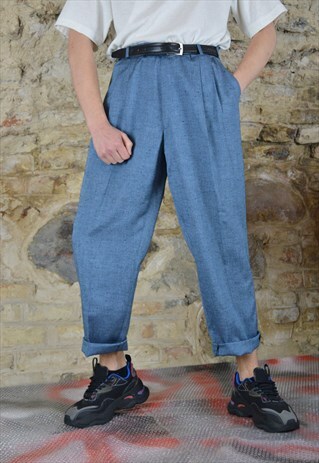 VINTAGE BLUE STRAIGHT CLASSIC SUIT TROUSERS