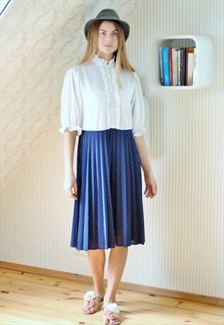 WHITE AND NAVY POLKA DOT DRESS