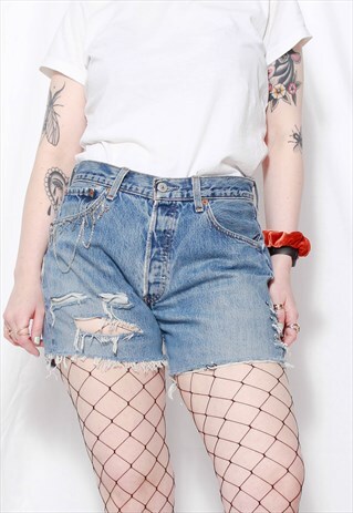 80S PUNK 90S GRUNGE REWORKED HARDWARE LEVIS 501 DENIM SHORTS