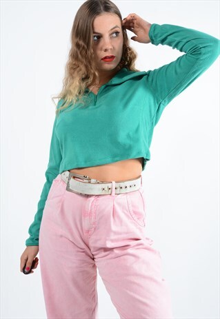 VINTAGE COLUMBIA CROPPED 1/4 ZIP FLEECE IN GREEN