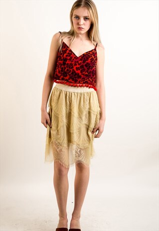 LACE MESH LAYER SKIRT (CREAM)