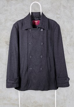 Vintage Merc Grey Pea Coat Double Breasted Wool Medium
