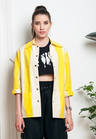 70S VINTAGE YELLOW STRIPED COTTON JACKET