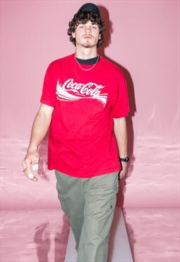 90's Vintage classic oversized Cola t-shirt in coke red