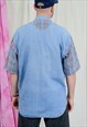 VINTAGE DENIM SHIRT IN BLUE WITH PLAID SLEEVES