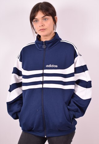ADIDAS WOMENS VINTAGE TRACKSUIT TOP JACKET MEDIUM BLUE 90S